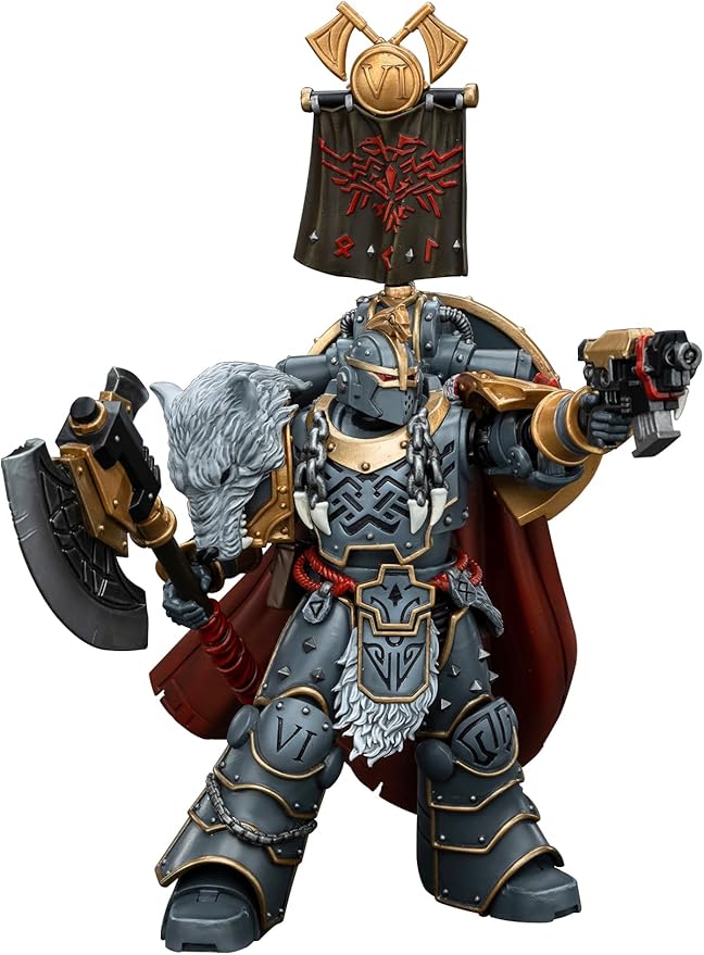 JOYTOY Warhammer 40K 1/18 Action Figures, Space Wolves Legion Praetor with Power Axe and Combat Shield Pistol for Collectors & Decor, Ideal Gift for Christmas, Character Figure - JT-00133