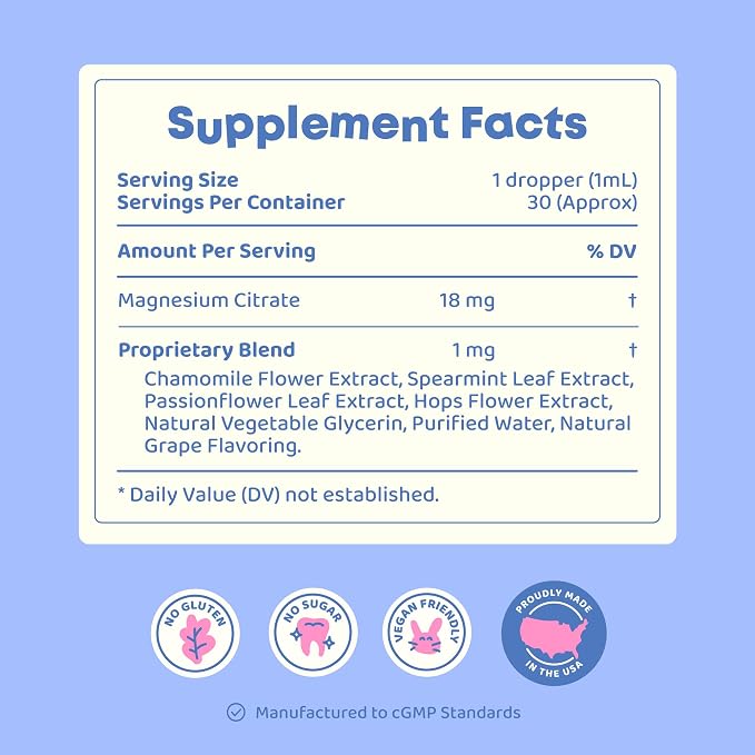 JoySpring Calmify Magnesium Citrate Liquid for Kids - Sugar-Free, Gluten-Free Calming Supplement with Chamomile - Natural Support for Kids & Teens (1 fl oz) 30 Servings