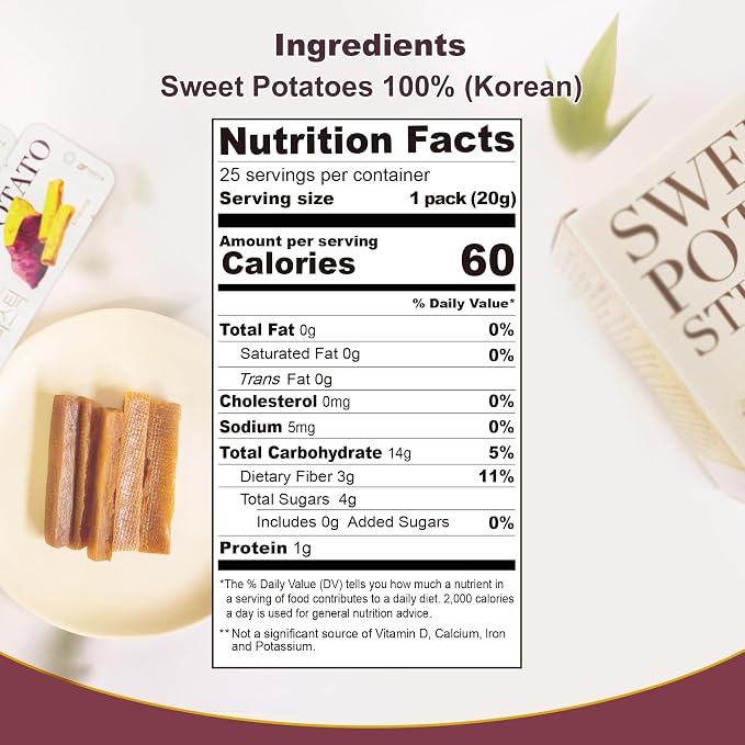 Gangwon Chewy Korean Sweet Potato Snacks, Vegan, No Sugar Added, 25 Packs | Individually wrapped 25 packs · Gluten-free · Non-GMO · Semi-dried · 100% natural vegan sweet potato snack, no sugar added