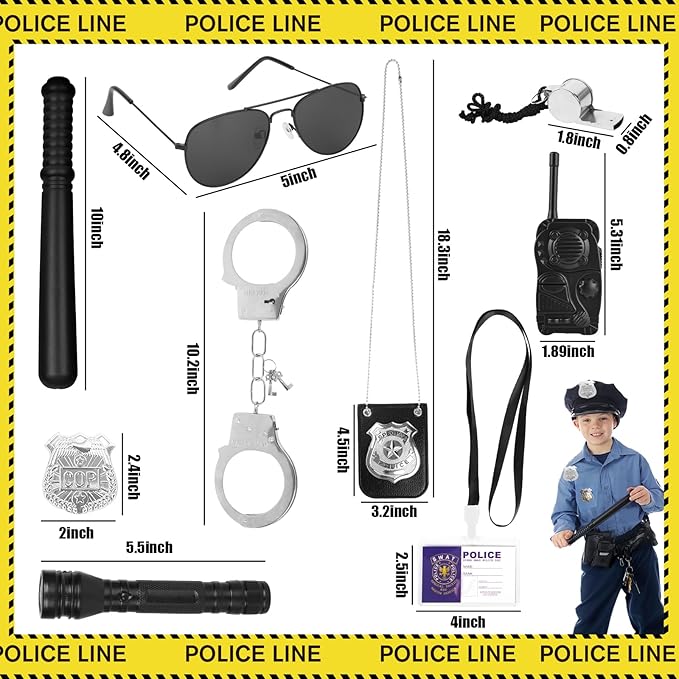 3 otters 9PCS Police Pretend Play Toy Set, Police Accessories for Kids Include Badge, Handcuffs, Walkie, and More for Dress Up Party, Role-playing, Christmas Gift for Kids 3-8