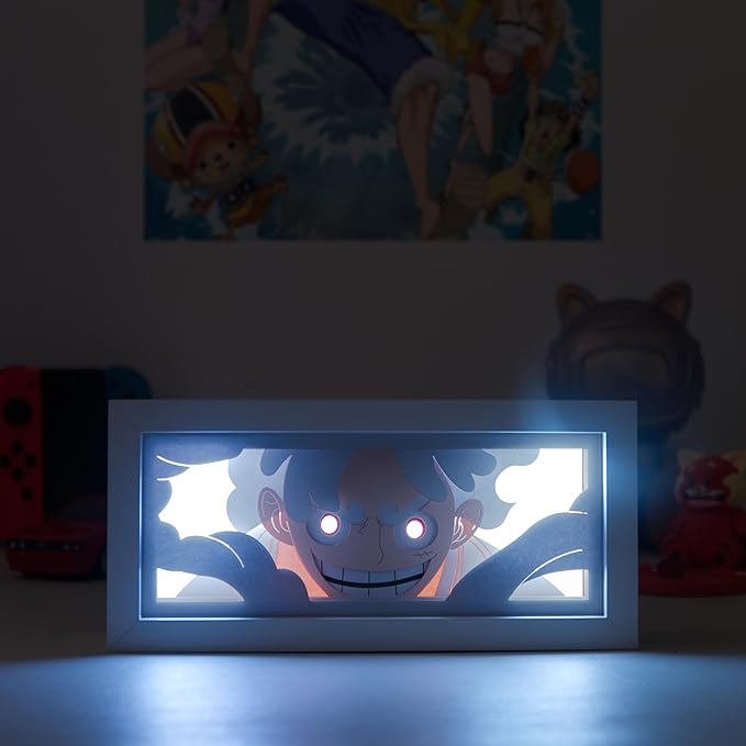 Anime LED Light Box, Manga Shadow Box Frame, Anime Paper Cut Box, Table Lamp for Anim Enthusiasts, RGB Multi Color Light, Night Light for Room Decor, Unique Anime Desk Decor (Luffy)