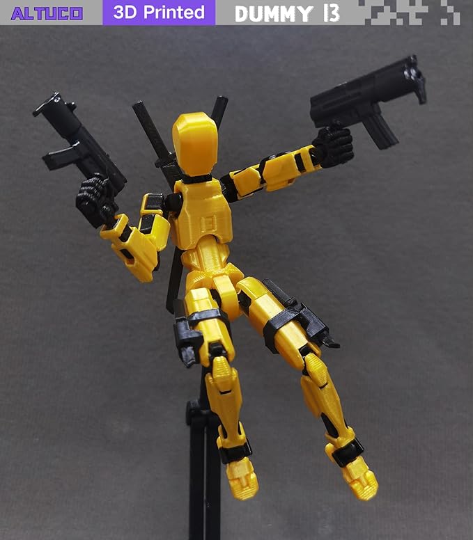 T13 Action Figure with Lots of Accessories,3D Printed Multi-Jointed Titan13 Figure,Gold Dummy 13 Desktop Decorative Toy
