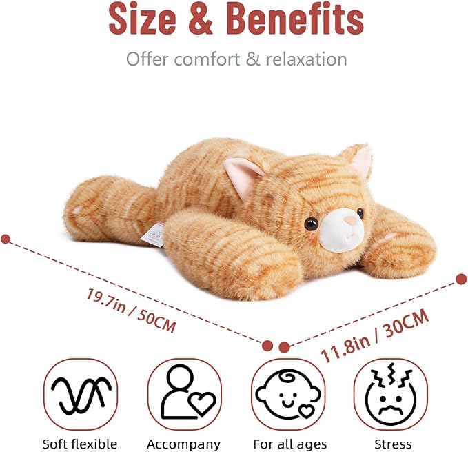 Niuniu Daddy 20" | 3.3 Pound Weighted Cat Stuffed Animals for Adults, Orange Cat Plush Toy for Toddler Teens Kids, Large Orange Kitty Plushy Pillow with Soft Fur for Present Christmas Birthday