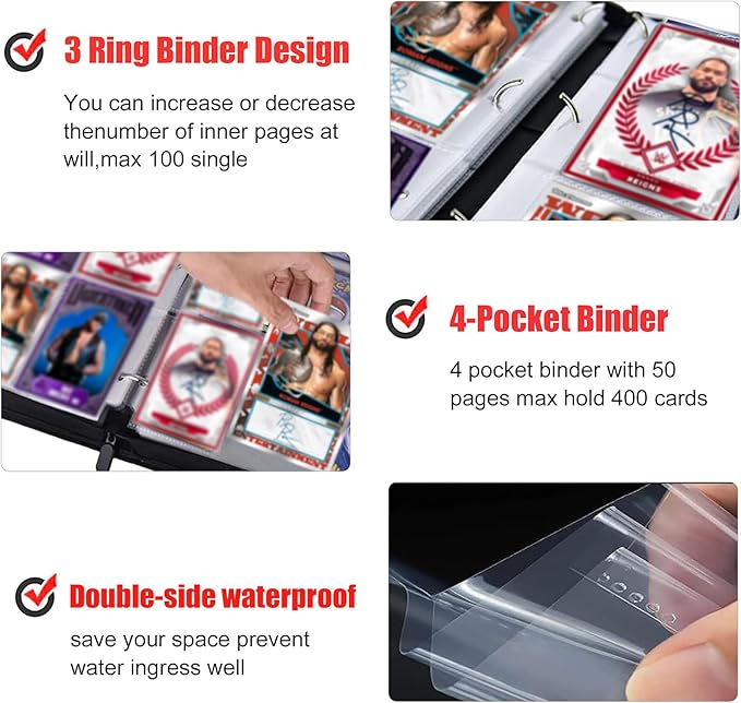 400 Pockets Card Binder for Trading Cards,Portable Waterproof Storage Bag with Removable Sleeves for Sports Cards Collectors