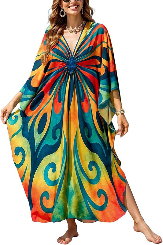 Mumu Dresses for Women Plus Size, Bohemian Kaftan Beach Cover Up Long Maxi Nightgown Soft Loungewear