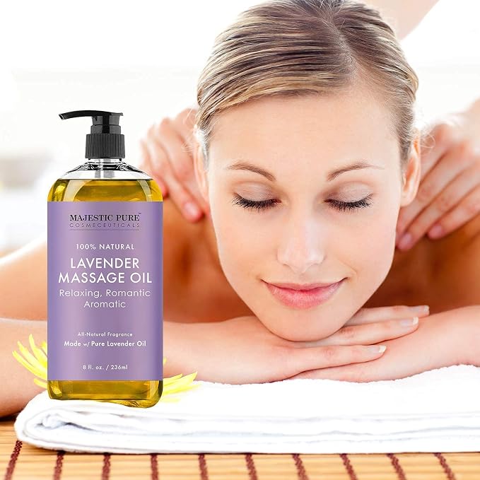Majestic Pure Sore Muscle Massage Oil, Lavender Massage Oil & Frankincense Massage Oil Bundle – 8 fl oz Each