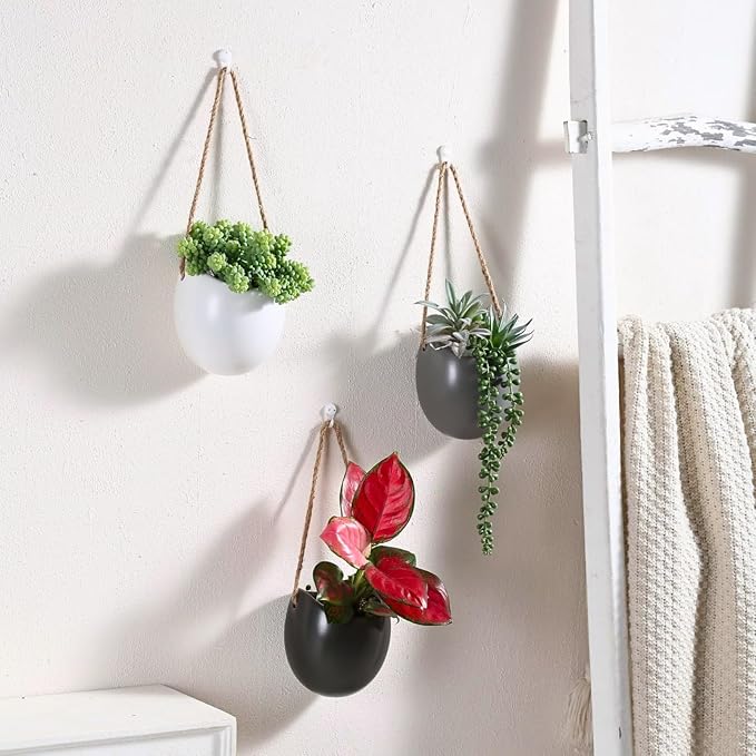4 to 5 inch Ceramic Planters Wall Hanging Vases Decor - Set of 3 | Wall Decor for Home, Entryway, Hallway, Deck, Bathroom, Living Room, Dining Room, Garden, Farmhouse, Restaurants, Office, etc