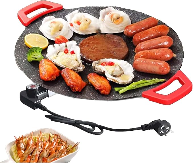 Non-Stick Electric Indoor Grill Pan, Portable Korean Bbq Grill, Adjustable Temperature for Steaks, Burger& BBQ (BLACK,15.7IN)