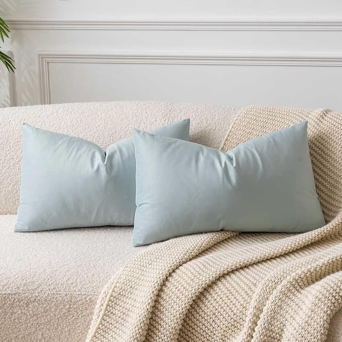 16x24 Velvet Throw Pillow Covers Set of 2 for Couch Bed Sofa,Powder Blue | Decorative Soft Pillow Covers with Invisible Zipper for Couch Sofa Bed Living Room Bedroom Home Decor