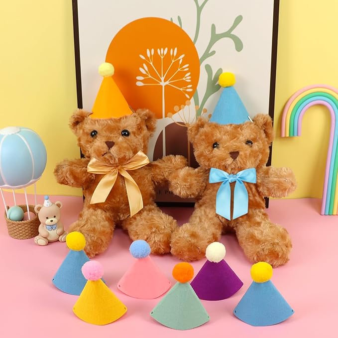 12pcs Mini Party Hats for Stuffed Animals, Birthday Party Cone Hats Dolls Dog Cat Rabbit Puppies Assorted Animal Birthday Decorations