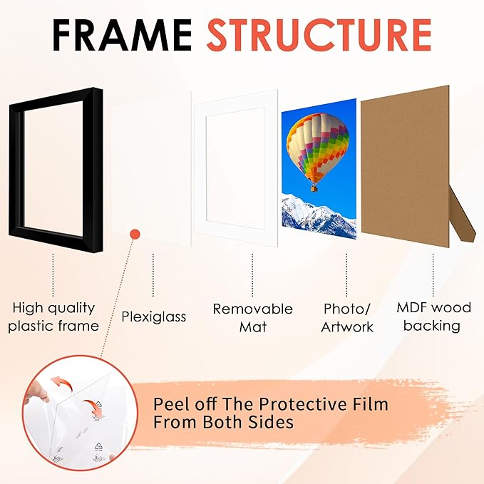 5x7 Picture Frame Set of 6, Black Photo Frames Bulk with HD Plexiglass, Display Pictures 4x6 with Mat or 5x7 Without Mat, Multi Picture Frames Collage for Tabletop or Wall Display