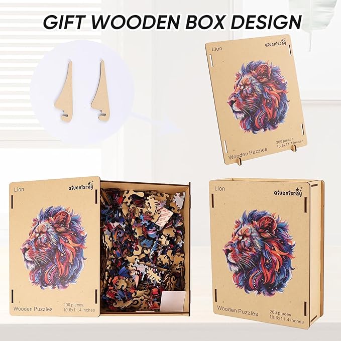 Qiuenisray Wooden Puzzles for Adults 1000 Pieces, Lion Jigsaw Puzzles, Wood Animal Adult Puzzles, Wall Decor, FSC Certified Unique Shape Ocean Adult Puzzles, Creative Gift for Family Game 21.9x23.6 in