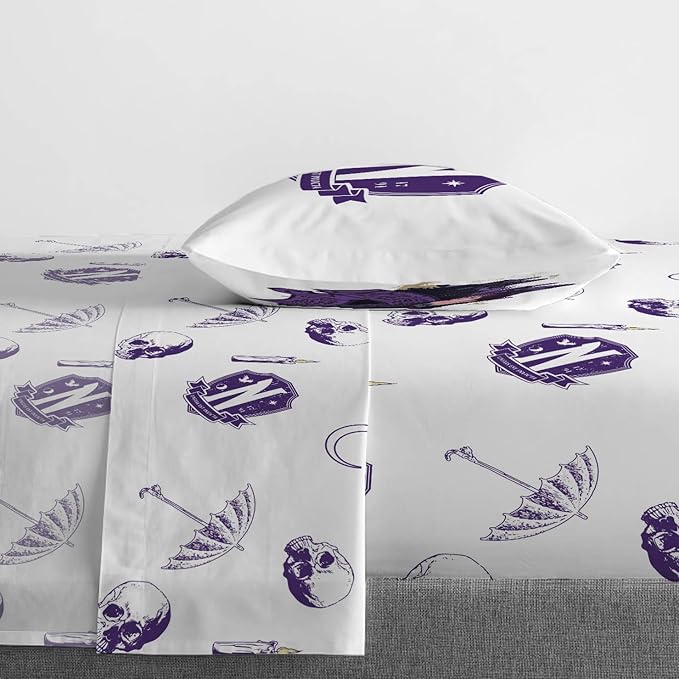 Jay Franco Wednesday Addams Twin Comforter Set 5 Piece Bedding Includes Sheet Set & Pillow Covers - Black and Grey Stripes Super Soft Kids Bedding