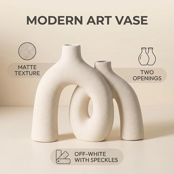 CEMABT Modern Nordic Boho Vase Set - Elegant Beige Matte Ceramic Vase for Living Room, Bookshelf, Mantel, Entryway Table & Console Decor | Home Decor Shelf Decorations Easter Gift