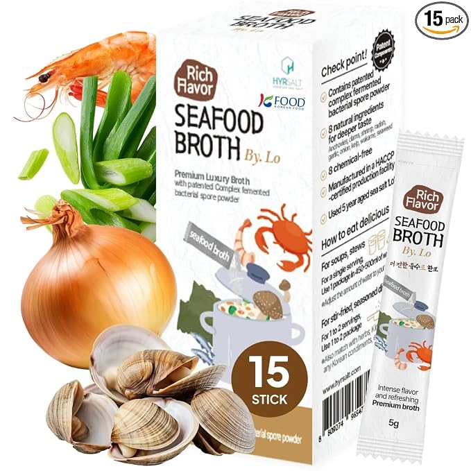 Korean Food Seafood Broth Powder, Rich Flavor, Instant Stock, 15 Pack, 75g
