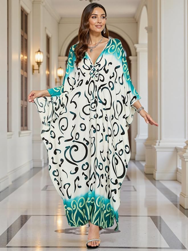 Mumu Dresses for Women Plus Size, Bohemian Kaftan Beach Cover Up Long Maxi Nightgown Soft Loungewear