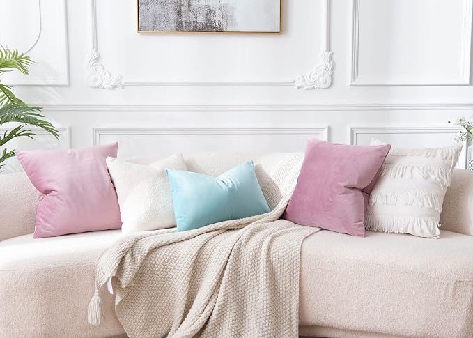 20x20 Decorative Velvet Throw Pillow Covers Set of 2 for Couch,Pink Purple | Soft Cushion Cases with Invisible Zipper for Modern Sofa Bed Living Room Bedroom Home Decor