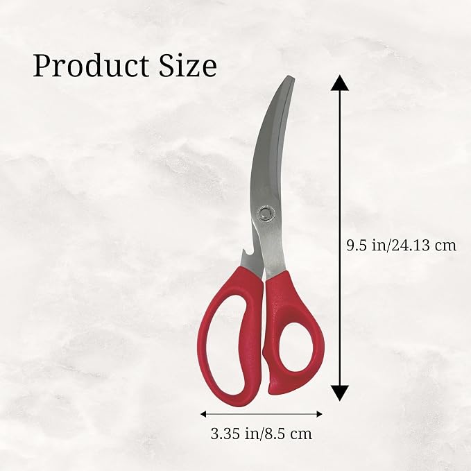 Korean BBQ Pork Belly Scissors, Meat, Chicken, Vegetables, High Strength Stainless Steel Grip-Excellent Barbecue Scissors, 9.5 Inch, Red