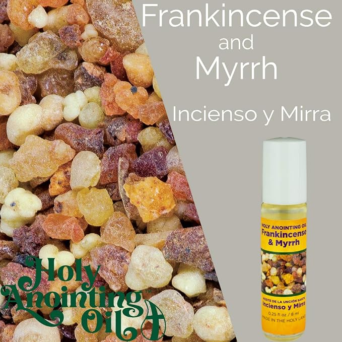 Frankincense & Myrrh Holy Land Anointing Oil from Israel, 1/4 oz Roller Bottle from Jerusalem, Locally Sourced Essences, Gift for Pastors, Priests, Rabbi, & Clergy, Aceite Ungido de Incienso y Mirra