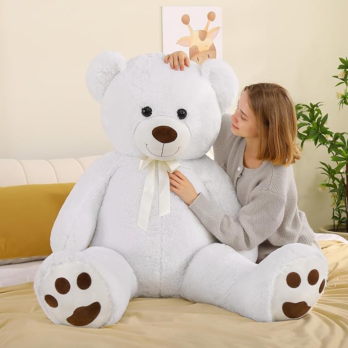 Tezituor Giant Teddy Bear 5ft, Large White Teddy Bear Plush Toy 59", Fluffy and Soft Teddy Bear Stuffed Animal for Girlfriend, Boyfriend, Birthday, Anniversary