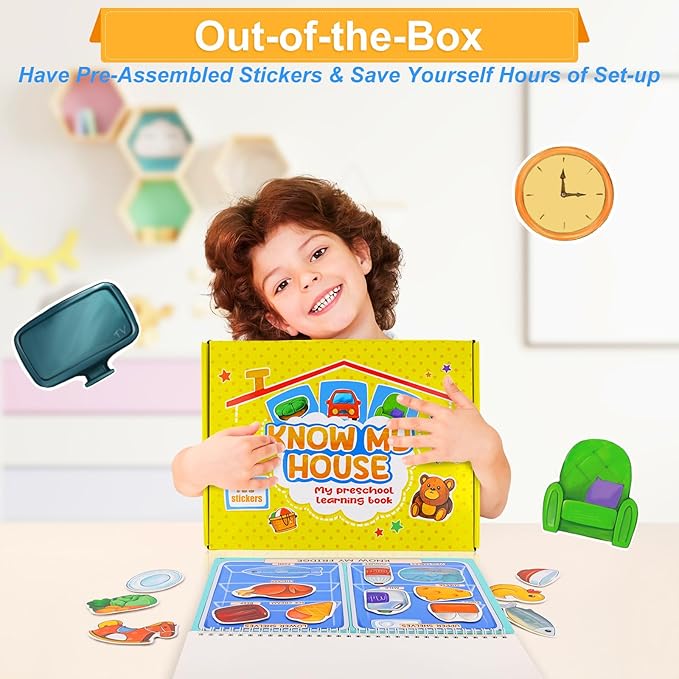 Reusable Sticker Books for Toddlers 2-4 Years Pre-Assembled, Home Scenes Educational Toys, Montessori Inspired, Easy Travel, Reusable Sticker, Toy for 2-3 Year Old Girls Boys