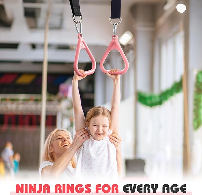 LadyRosian Trapeze Bar Swing Monkey Bars Hanging Ninja Rings Warrior Slackline Obstacle Course Kits for Kid Playground Equipment Accessories (Pink)