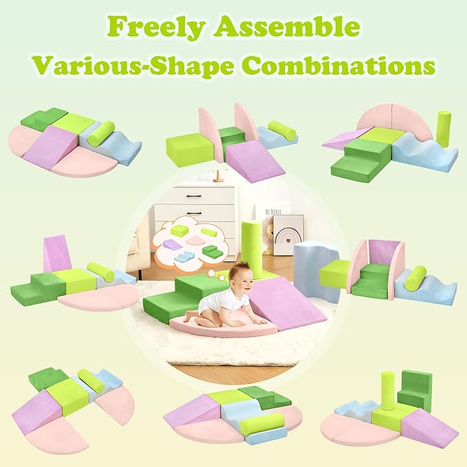 QUCHI Climbing Toys for Toddlers, Toddler Climbing Toys Indoor, 7-Piece Soft Foam Climbing Blocks Set, Toddler Playtime Corner Climber Indoor Foam Play Gym for Climbing Crawling and Sliding