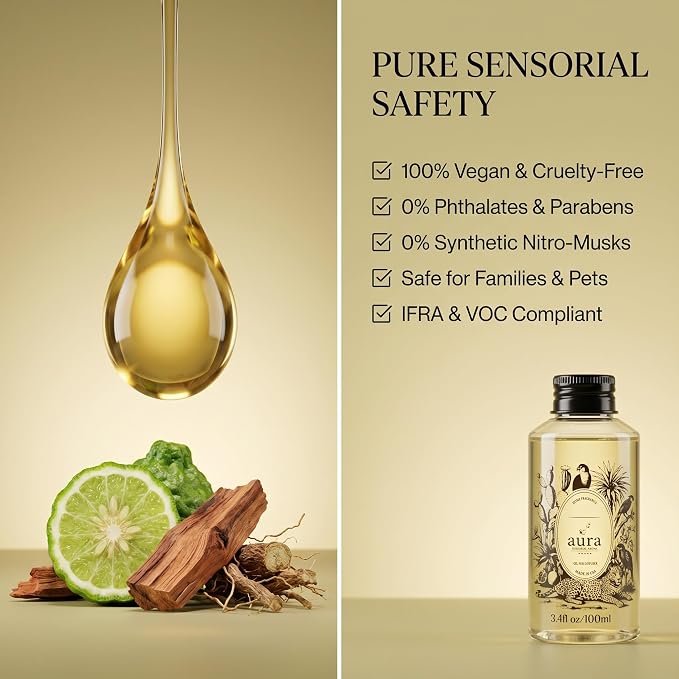 A U R A - Saint Tropez Fragrance Oil for Waterless Scent Diffuser - Inspired by Bul.geri Homme | (3.4 fl oz, 100 ml) Pure Essential Oil Blends for Aromatherapy Diffuser & Hotel Collection Oil Diffuser