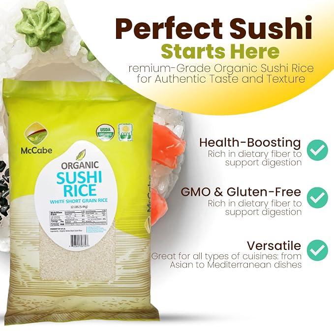 McCabe Organic Sushi Rice 12 Lbs (2 Packs), USDA Certified Organic,CCOF Certified,Product of USA