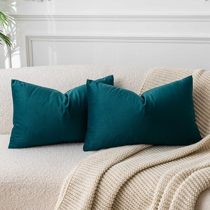 14x24 Velvet Throw Pillow Covers Set of 2 for Couch Bed Sofa,Peacock Blue | Decorative Soft Pillow Covers with Invisible Zipper for Couch Sofa Bed Living Room Bedroom Home Decor