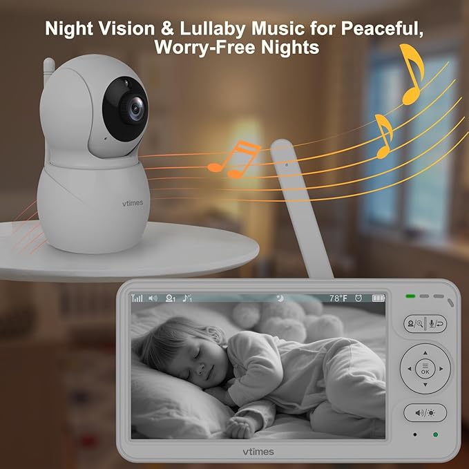 VTimes Baby Monitor with Camera and Audio, 6'' IPS Screen with 30-Hour Battery, Baby Monitor No WiFi Night Vision, ECO, 2-Way Audio, Pan-Tilt-Zoom, Baby Camera Monitor with 1000ft Range, Ideal Gift