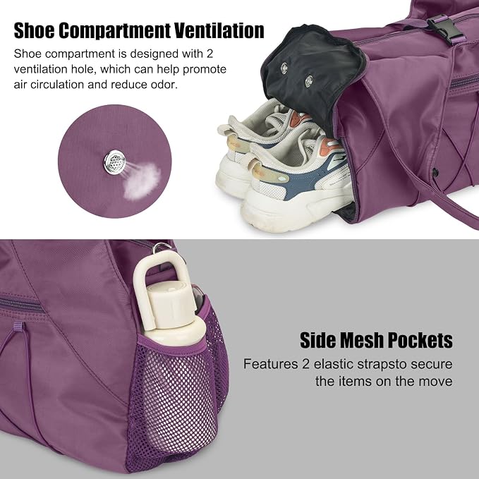 Forestfish Gym Bag For Women With Yoga Mat Holder & Shoe Compartment & Wet Dry Storage Pocket & Adjustable Strap