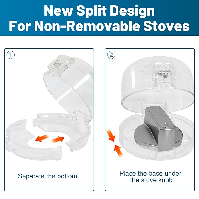 Childproof Stove Knob Covers, Oven Knob Covers for Child Safety 5+1 Pack,Clear Stove Knob Safety Covers & Gas Stove Locks, Heat-Resistant Adhesive,Double-Key Baby Proof Covers for Gas/Electric Burners