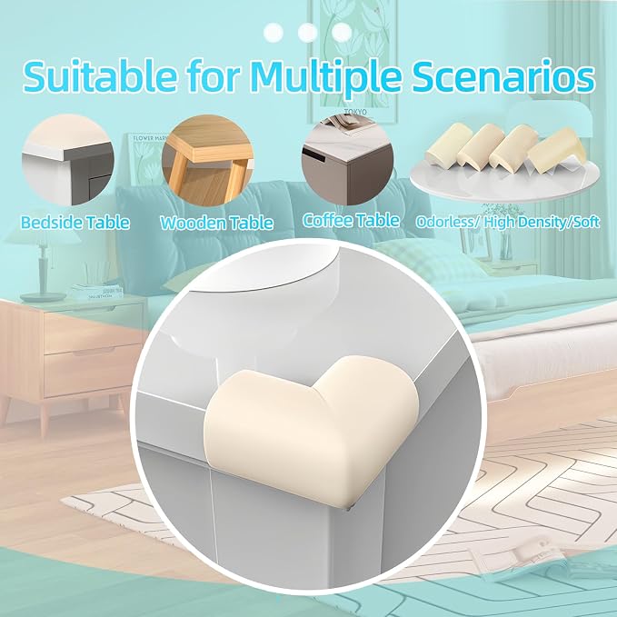 ZOMPAGO Baby Edge Protector 10 Corner Guards - White Foam Furniture Corner Protectors - Baby Proof Corners and Edges for Table, Wall, Bed Frame - Baby Proofing Safety Bumpers