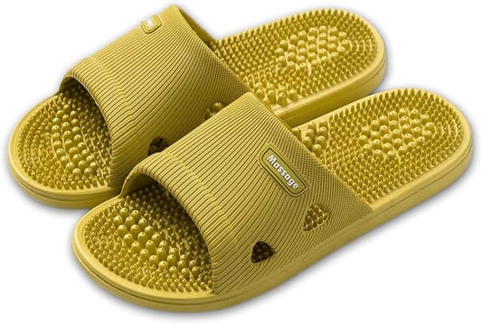 Acupressure Massage Slippers for Plantar Fasciitis for Women Acupuncture Slippers Arthritis Neuropathy Pain Relief Non-Slip Massage Sandals Womens Stress Relief Gifts for Bath (US Women 5.5-6, Yellow)