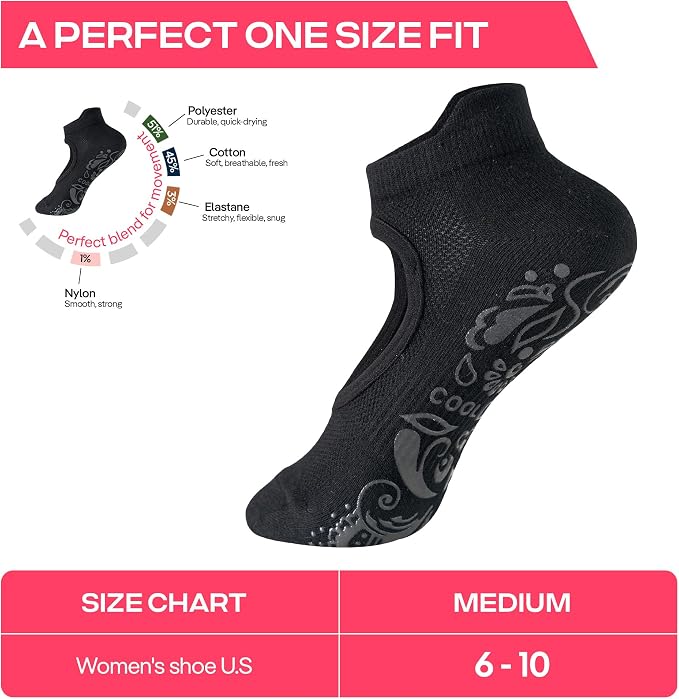 COOLMATE Pilates Socks with Grips for Women, Yoga Socks, Crew Non Slip Women for Barre, Pilates Gifts for Women