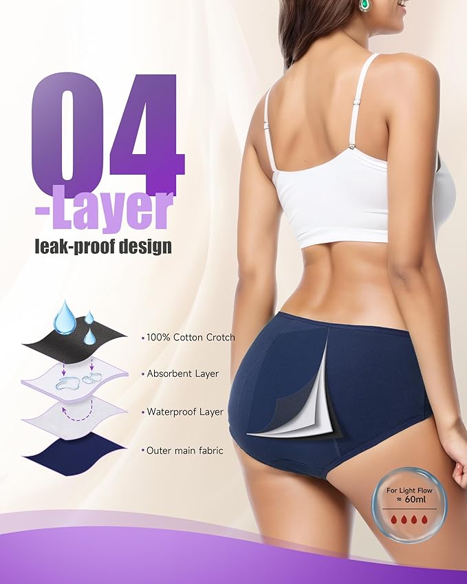 TANSTC Period Underwear for Women Heavy Flow | Leakproof Menstrual Panties Postpartum, Cotton Soft Breathable Briefs 3 Pack