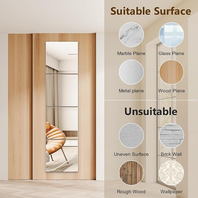 Shiftshade 4 Pack Wall Mirror Full Length, 12 x 12 Inch Acrylic Mirror Tiles, Shatterproof Flexible Plastic Mirror Sheets for Bedroom Home Gym Door
