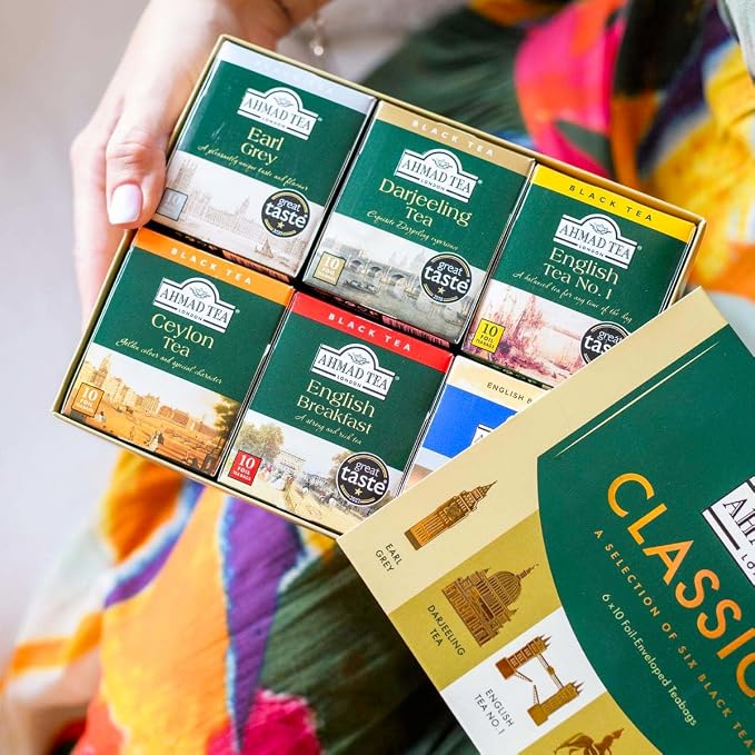 Ahmad Tea Black Tea, Classic Selection Pack Teabags, 60 Foil Teabags - Caffeinated, Decaffeinated, & Sugar-Free