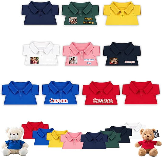 10 Pcs Personalized Teddy Bear Clothes with Text Photo, Custom Stuffed Animal Clothing Fit 8-16 inch Stuffed Bear Clothes for Teddy Bears, Doll Clothing Make Your Own Plush Doll Shirt