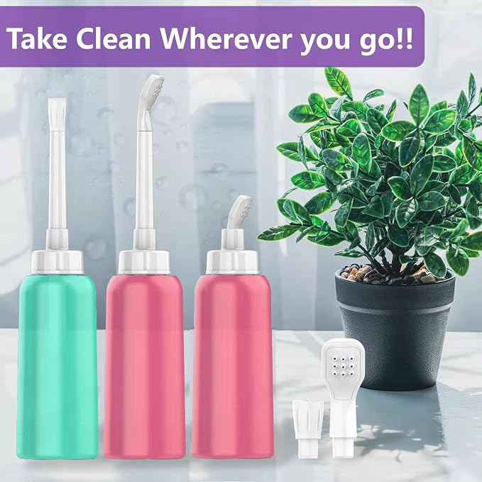 Wolfbeam The Original XL Butt Shower Portable Bidet, Green, 500ml | 17oz, 2 Nozzle, Scalable Tube, Travel Bidet Douche Bottles for Women, Peri Bottle Postpartum for Feminine Care