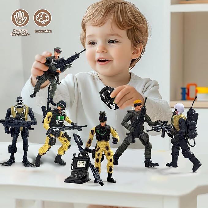 Army Men Action Figure, Soldiers Toy for Boys Age 4-7, 6 Pcs Special Force Action Figure with Weapons Military Soldier Playset Army Toy Set for Boys 3+