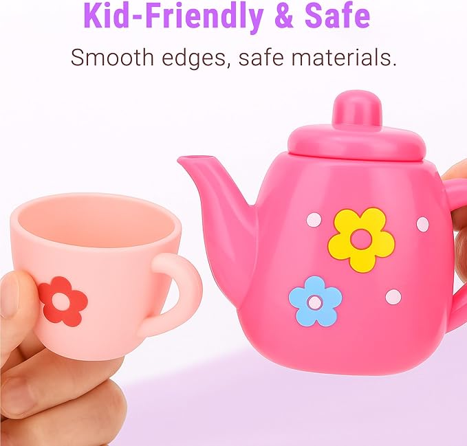 Lajeje Toddler Tea Party Set for Girls Ages 3-5, 23-Piece Pretend Play Tea Set for Kids with Teapot, Cups, Plates & Desserts, Perfect Size for Little Hands, Birthday for Girls