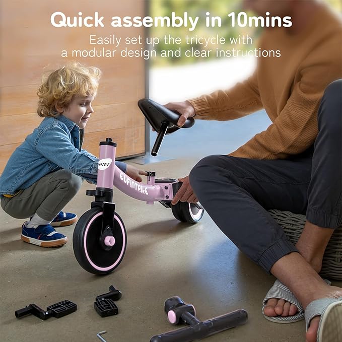 besrey 5 in 1 Toddler Bike for 1 Year to 4 Years Old Kids, Toddler Tricycle Kids Trikes Tricycle, Toys for Boy & Girl, Balance Training, Removable Pedals