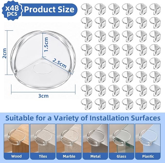 48 Pack Corner Protector for Baby, Clear Table Corner Protectors, Super Strong Adhesive, Baby Proof Corners and Edges, Corner Protectors for Furniture & Sharp Edges