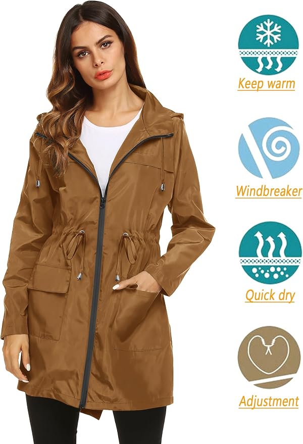 Lomon Women Waterproof Lightweight Rain Jacket Active Outdoor Hooded Raincoat