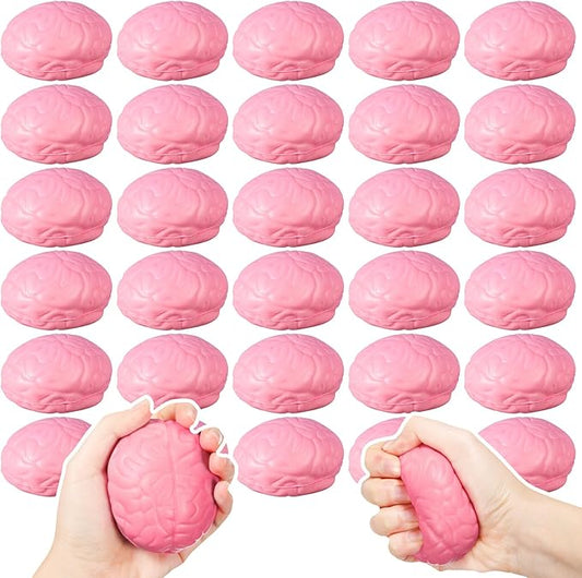 Jenaai Brain Stress Ball Halloween Squeeze Toy 2.76 Inch PU Hand Muscle Exercise Pressure Ball Funny Stress Relief Toy for Adults Improving Grip Strength Release Pressure(Pink)