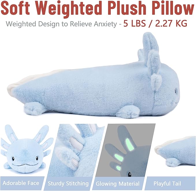 Niuniu Daddy 24" | 5 Pound Blue Axolotl Weighted Stuffed Animals for Kids Adults Girls Boys, Giant Cute Axolotl Stuffy Plush Toy, Kawaii Body Pillow Present for Holidays Christmas