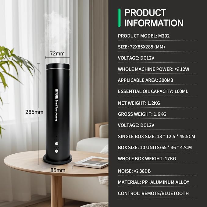 Waterless Essential Oil Diffuser 1000 Sq Ft, Nebulizing Diffuser with Remote & Timer, Adjustable Mist, Mood Light, Plug-in Aromatherapy for Home Office Hotel, Silver M202S