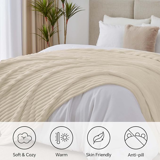 BEDELITE Ribbed King Size Blanket for Bed, Beige, 108"x90" | Ultra-Soft Plush Fleece, Warm Yet Lightweight, Ribbed Texture, Home Decor, Machine Washable, Giftable, All-Season Use
